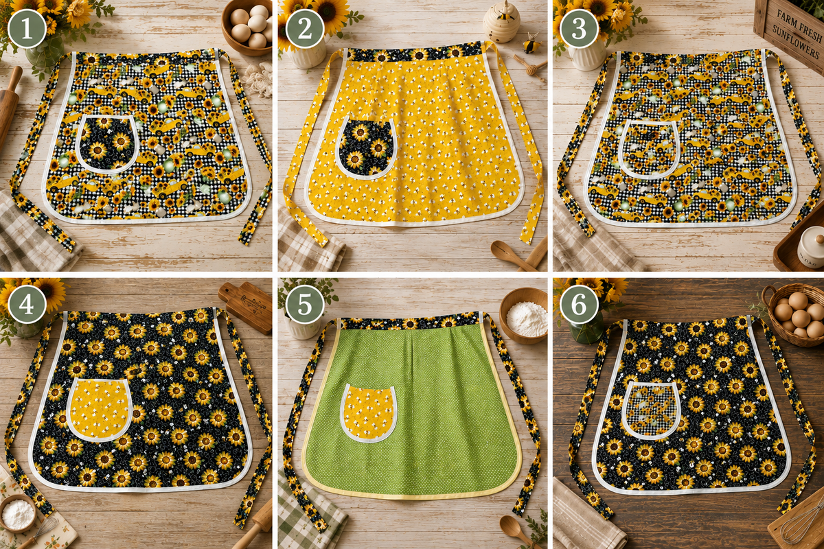 Handmade Sunflower & Bee Half Apron